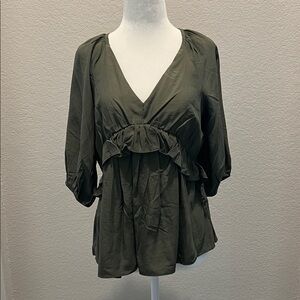 Pink Lily Forest Green Ruffle Blouse